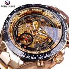 Forsining Stainless Steel Classic Series Transparent Golden Movement Steampunk Men Mechanical Skeleton Watches Top Brand Luxury