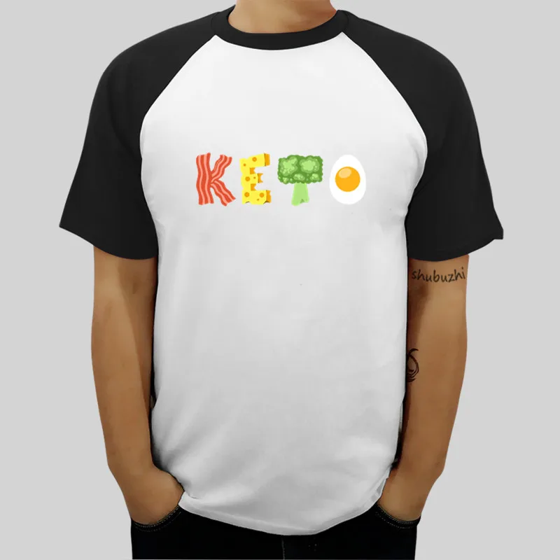 Keto Low-Carb Diet T-Shirt 100% Cotton Printed T Shirt Top Tee T-Shirt Novelty Cool Tops Mens raglan Sleeve Tee