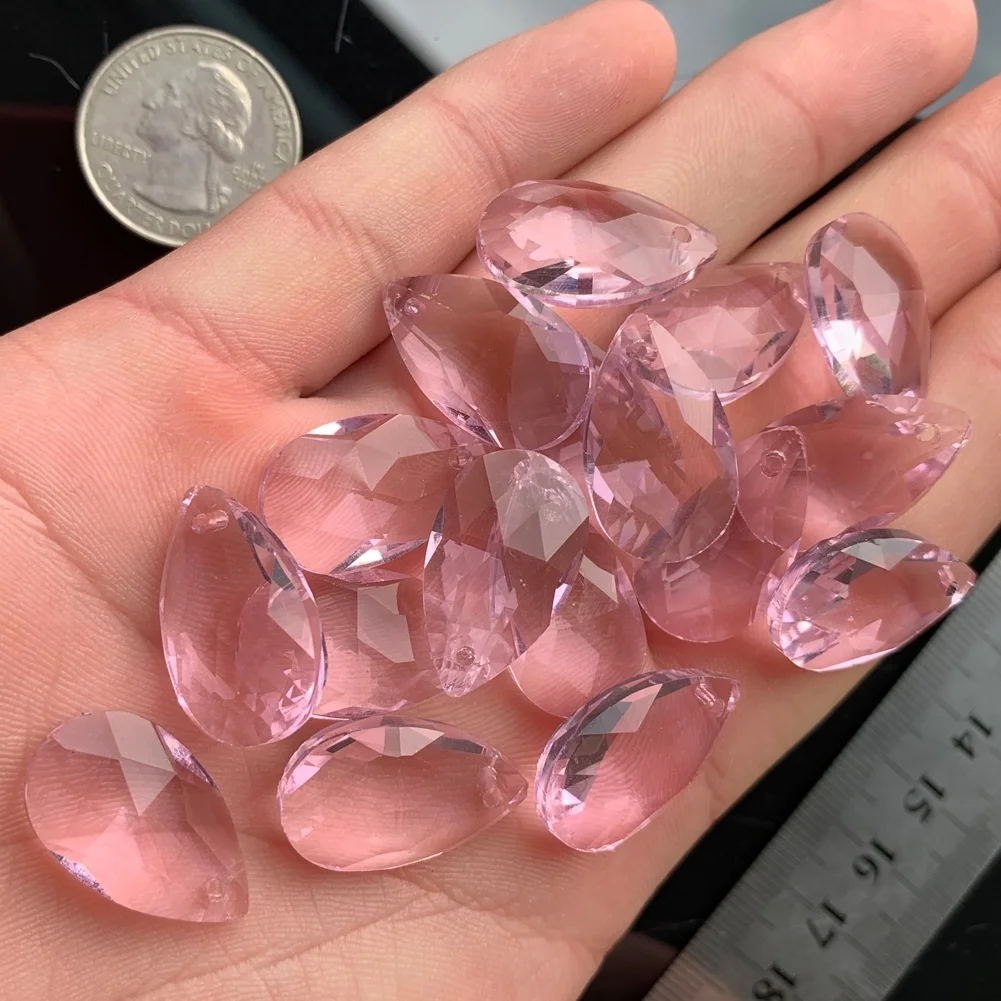 5X PINK Pendant Faceted Glass Crystal Chandelier Prisms Suncatcher Tear Drop DIY 