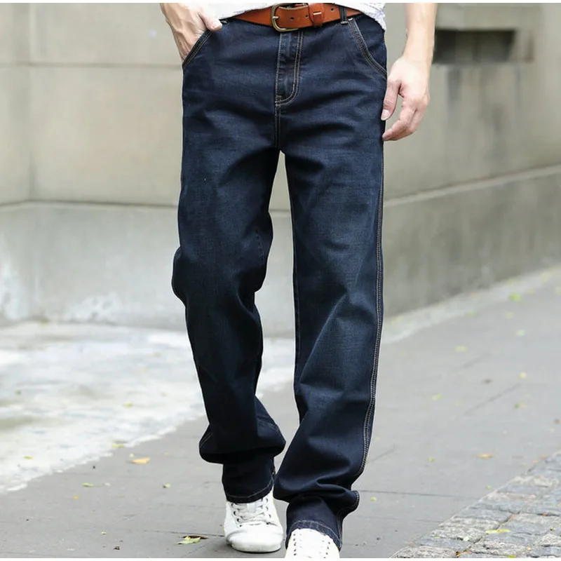 2018 новый дизайнер плюс Размеры свободные джинсы 42 44 46 5xl 6xl 7xl широкие брюки темно-синий Повседневное джинсы большой размеры джинсы-шаровары