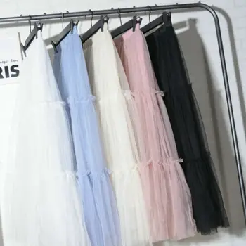 

Fashion Hot Sale Women's Loose BOHO Gypsy Chiffon High-waist Solid-color Mesh Long Full Skirt Maxi Beach Skirts One-size