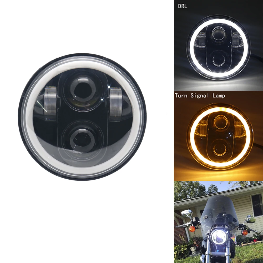 

Black 5-3/4" 5.75 inch LED Projector Headlight With White/ Amber Halo Ring For Dyna Sportster XL 1200 883