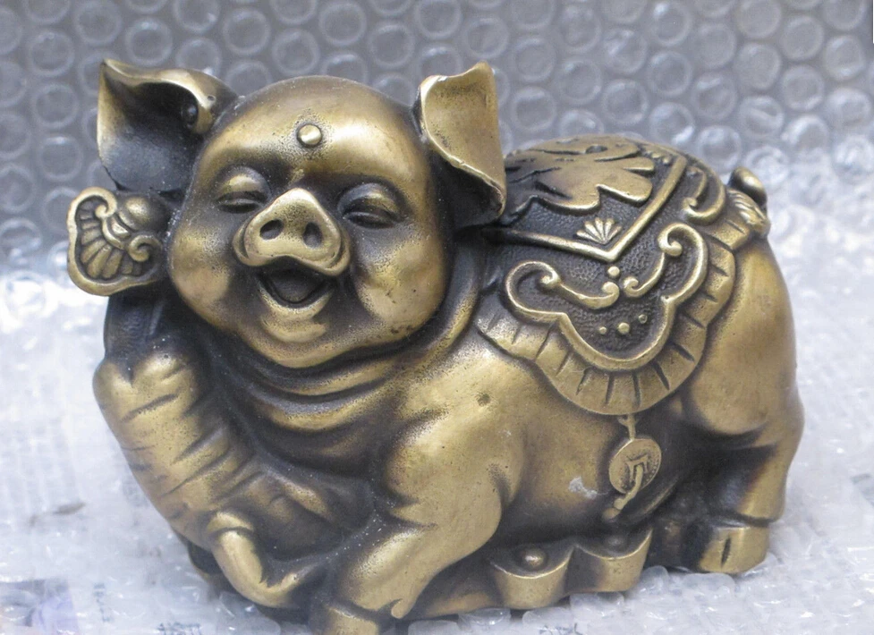

lovable Chinese Bronze carving Everything goes well foo pig statue