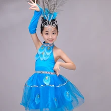 Детские китайские костюмы для девочек, детские костюмы на бретельках для танцев с павлином, этнические дай танцы, танцевальная одежда для сцены