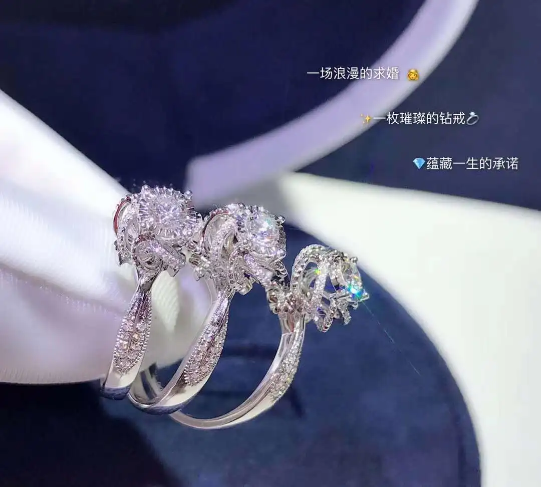

Luxury Micro-inlay white zircon flower wedding Engagement rings for women shiny & elegant flower Ring