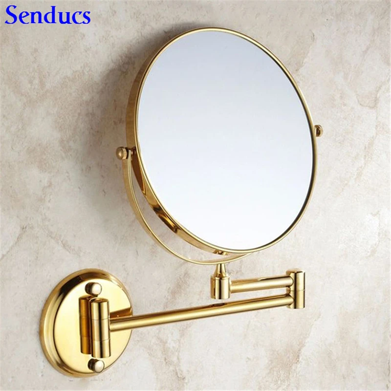 Senducs Gold Bathroom Mirror 8 Inch Brass Bath Mirror Of 3x Magnifying Mirror For Fashion Folding Bathrrom Mirrors - Цвет: Gold