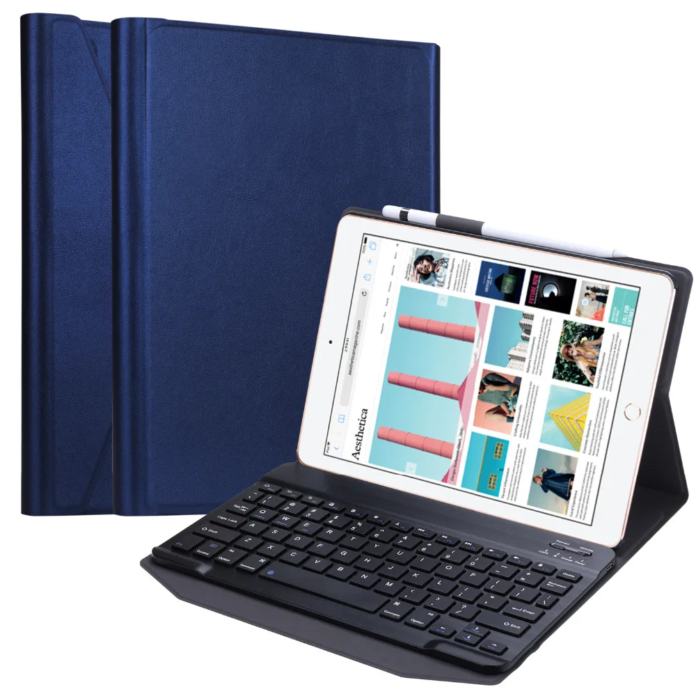 

For iPad 9.7 2018 Keyboard Case with Elastic Pencil Holder, Folio Bluetooth Keyboard Cover for iPad 9.7 2018/2017,Air 2/Air,Pro