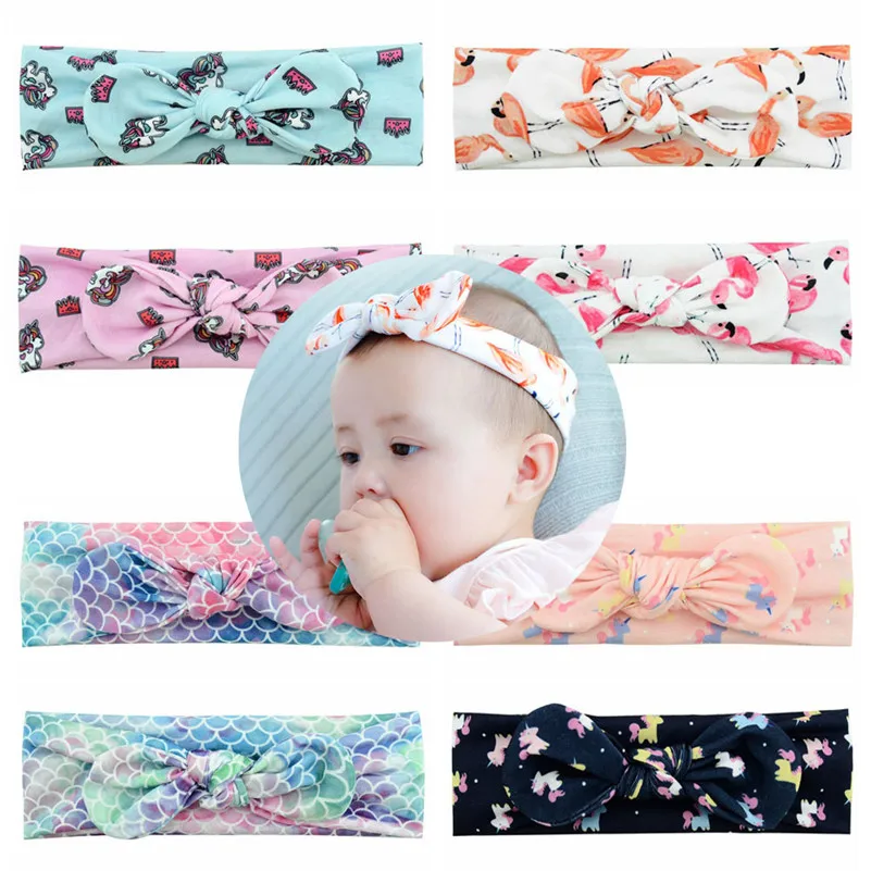 

New Fashion Mermaid Flaming Print Headband for Baby Girls Kids Rabbit Ear Bows Head Band Turban Newborn Baby Hair Accessories