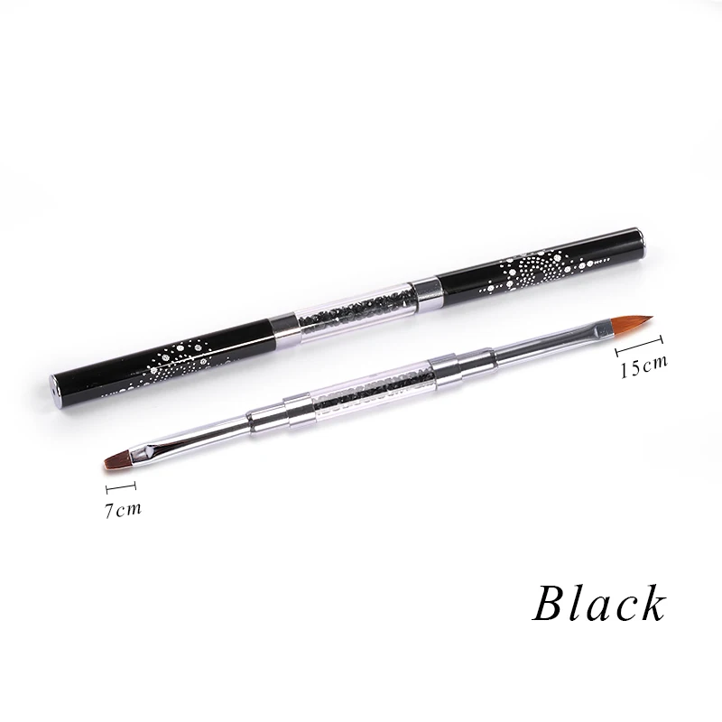 Dual-ended Acrylic Gel Brush UV Gel Drawing Brushes with Cap Acrylic Rhinestone Handle Manicure Nail Art Tool Decoration - Color: Black 15cm