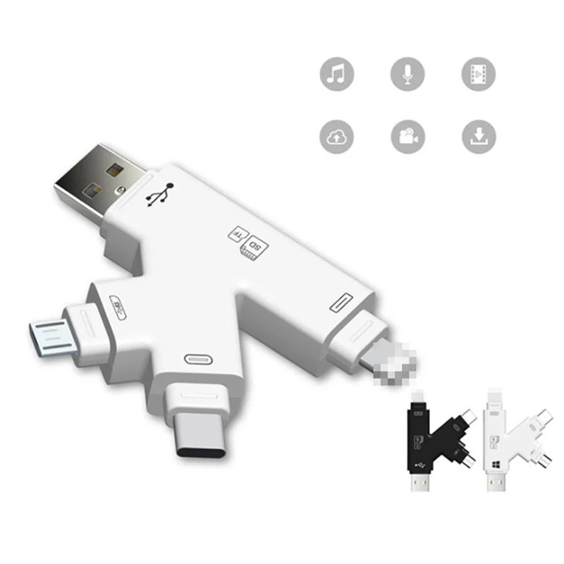 4 в 1 Multi-function Micro usb type-C TF считыватели карт OTG адаптер для Android PC iPhone ноутбук