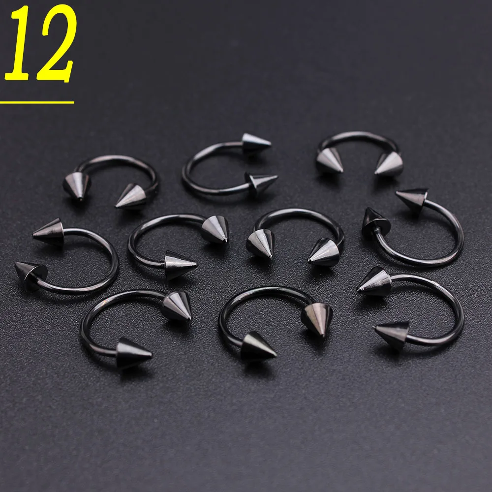 50pcs/set Black Stainless Steel Ear Taper And Plug Tetching Flesh