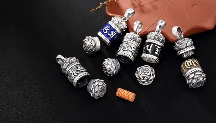 

Sterling S990 990 silver Pendant openable charm six syllable mantra ethnic Chinese style necklace