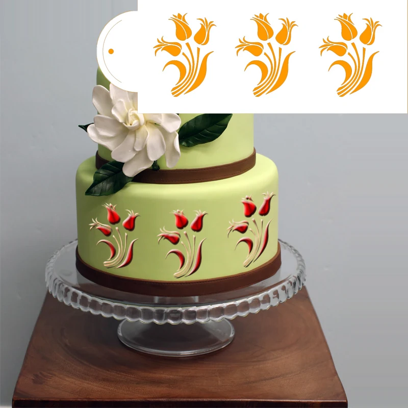 1pc 13inch Large Tulip Cake Spray Stencil Plastic Cake Border