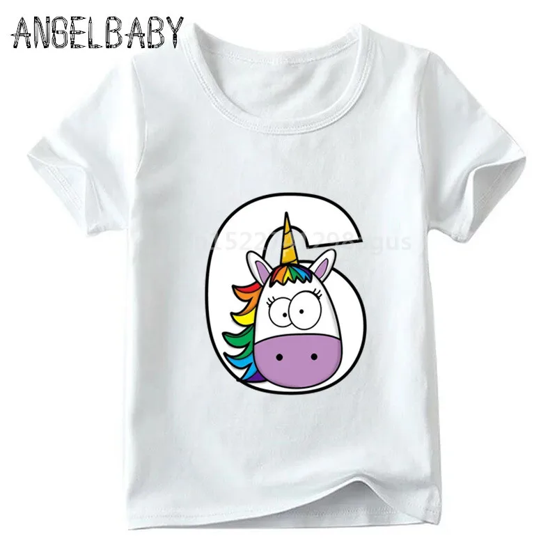 Boys/Girls Happy Birthday Rainbow Unicorn Number 1-9 Print T shirt Children Funny Gift Clothes Kids Cartoon Baby T shirt,ooo5239