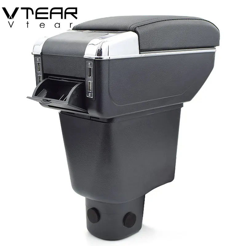 

Vtear For Honda Brio armrest box USB Charging heighten Double layer central Store content cup holder ashtray accessories 14-18