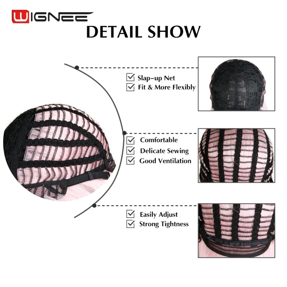 Wignee pelucas rectas de fibra sintética resistente al calor de alta densidad para mujeres Ombre rosa/gris/sin pegamento Cosplay Natural peluca de pelo Wignee pelucas rectas de fibra sintética resistente al calor de alta densidad para mujeres Ombre rosa/gris/sin pegamento Cosplay Natural peluca de pelo