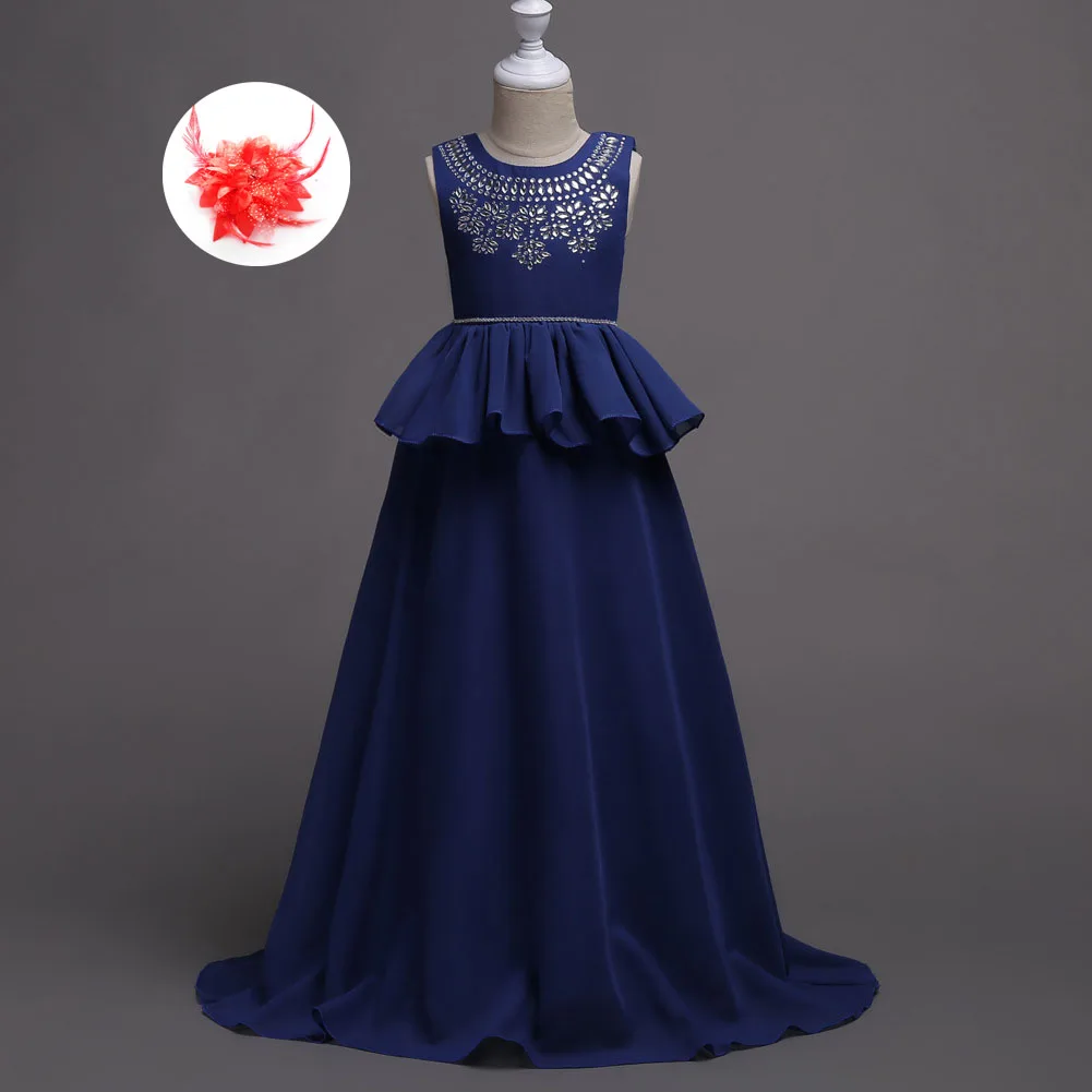 

Freepping Luxury Red Purple Navy Sky Blue Kids Long Party Dress Chiffon Child Girls Party Gowns Dress