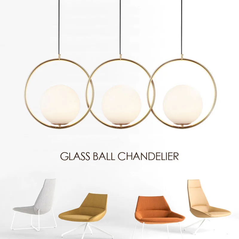 Post Modern Milky Glass Pendant Lamp Hanging Round Gold Pendant Light Decorative Pendant Light Indoor Pendant Lamp Restaurant