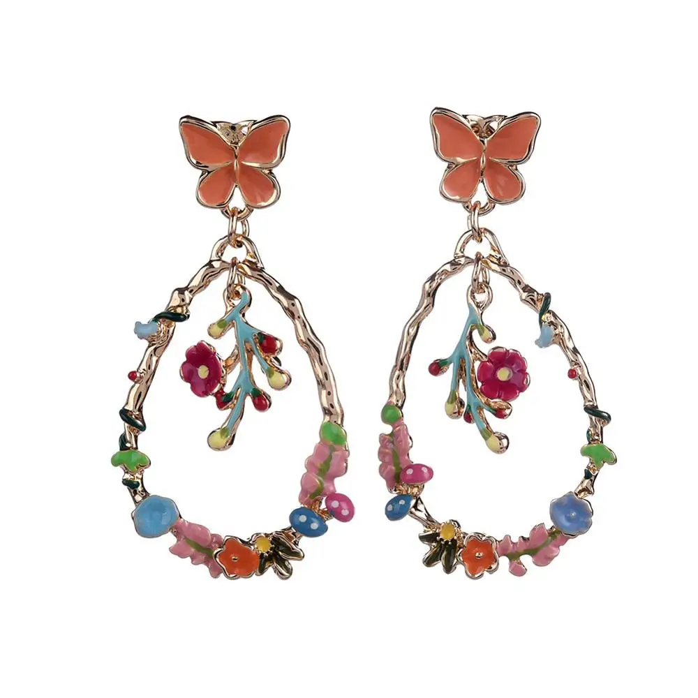 Flower Dangle Earring Drop Statement Earrings Woman Butterfiles Women's Hanging Enamel Butterfly Geometric Jewelry for Girls - Окраска металла: orange