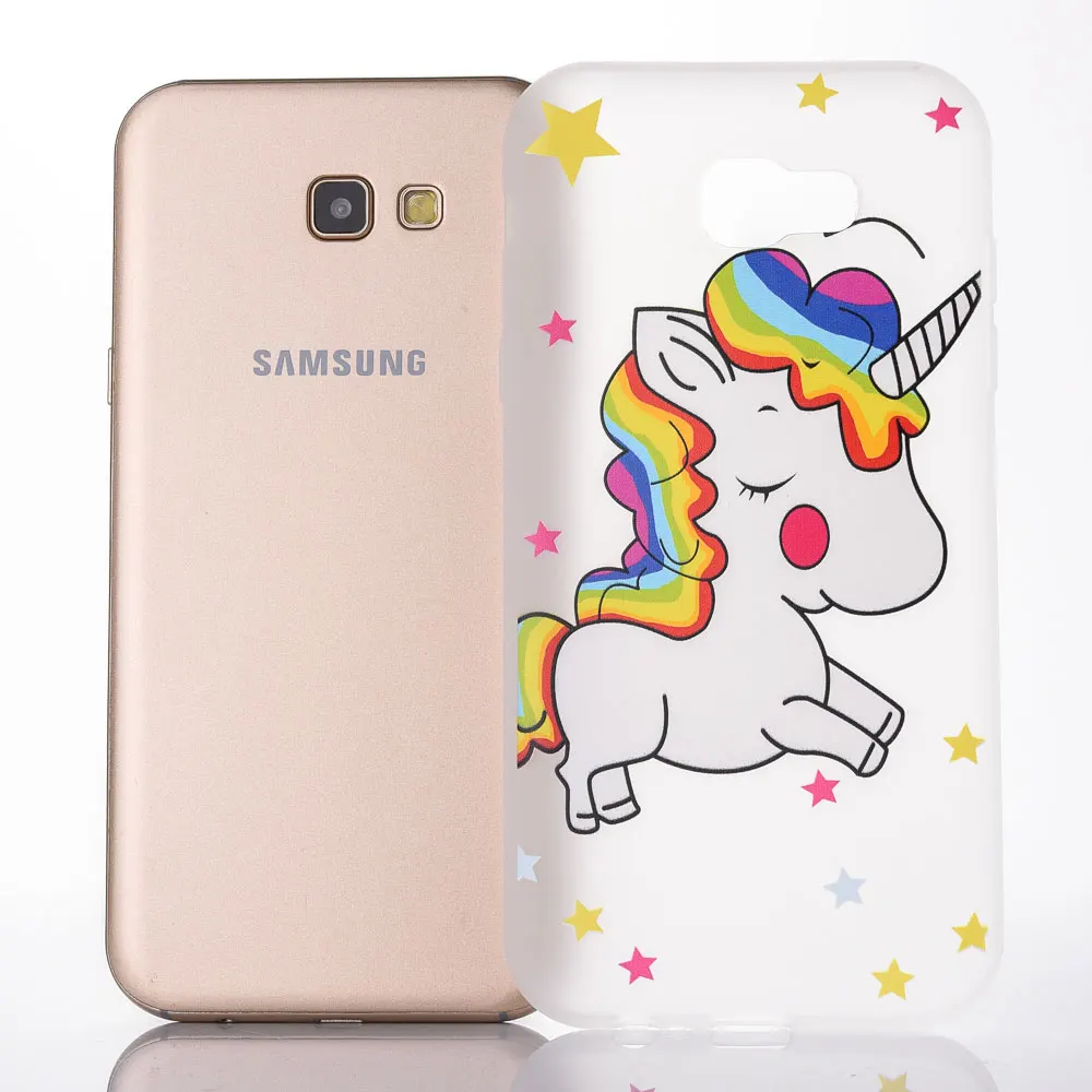 Для SAMSUNG A7 A5 Фламинго единорог с цветочным узором черный прозрачный чехол для