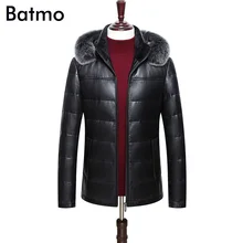 Batmo Новое поступление Зима Высокое качество белый утиный пух куртка Мужская Натуральная кожа овчина лисий мех воротник с капюшоном куртка мужская