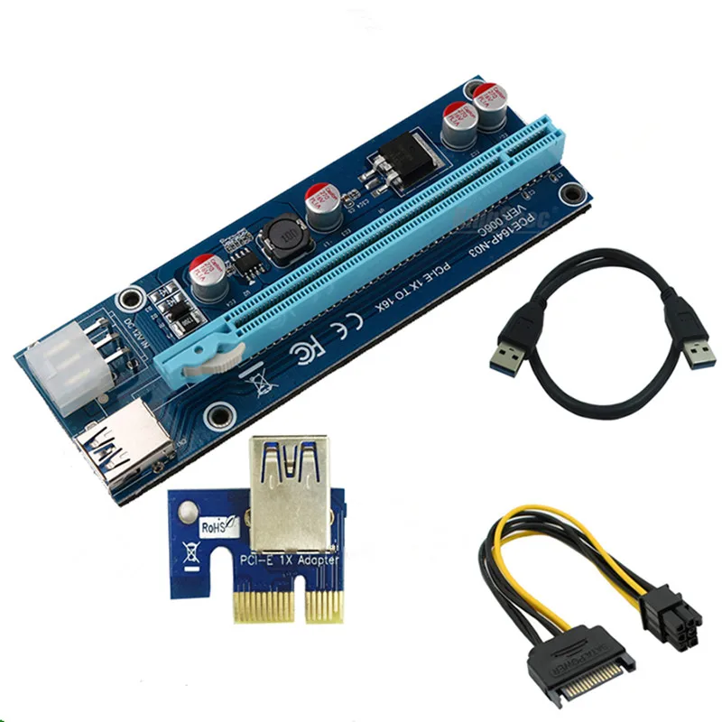 PCI-E PCI E Express Riser Card 1x к 16x USB 3,0 кабель для передачи данных 30 см SATA кабель питания для Шахтерская машина Биткойн Майнинг