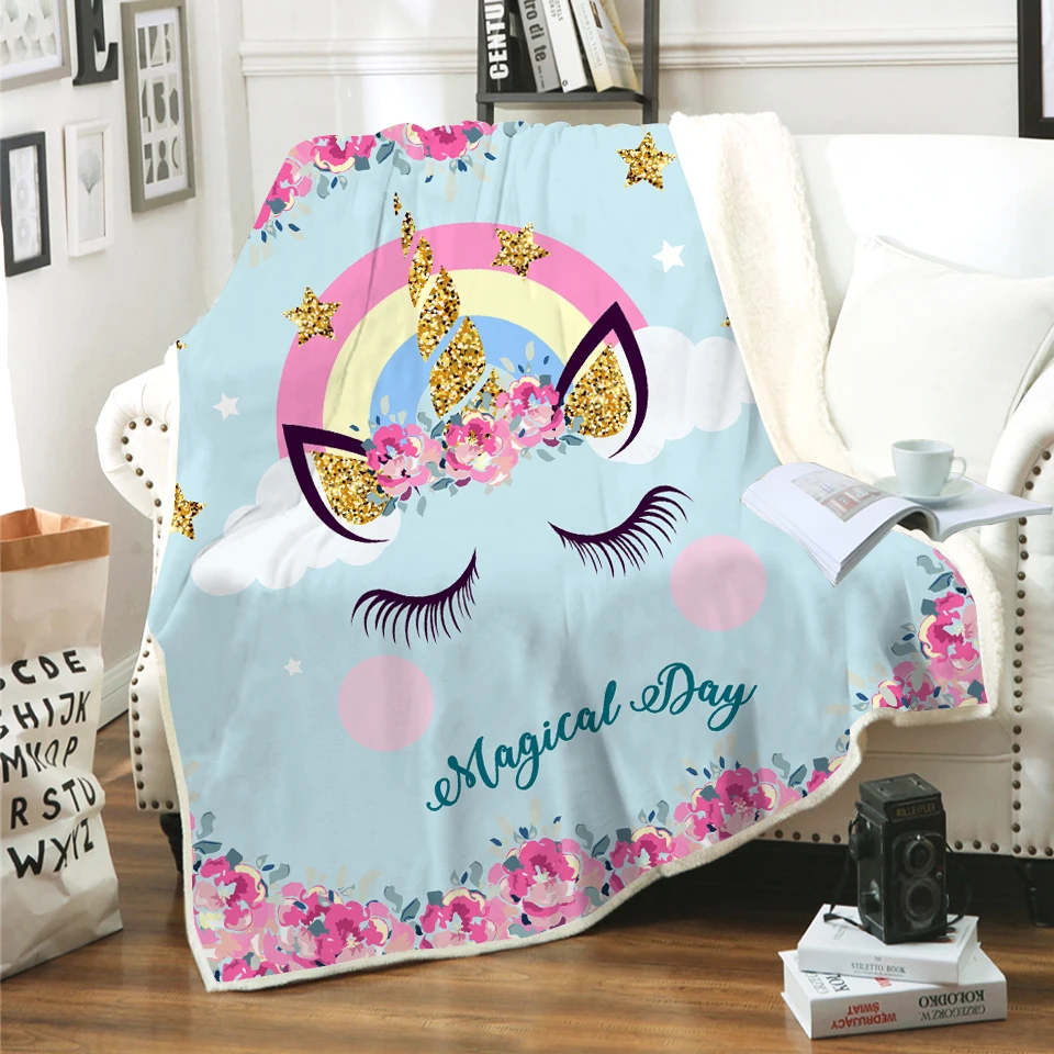 

Gold Sequin Unicorn Throw Blanket Microfiber Blanket on Bed Plush Sherpa Blue Colorful Customized for Bed Sofa Adults Kids Gift