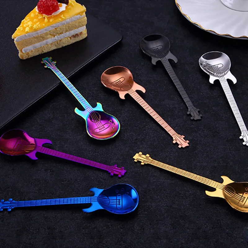 

Fashion Stainless Steel Coffee Spoon Guitar Shape Flatware Scoop Teaspoon Kitchen Accessories Hogard JY06