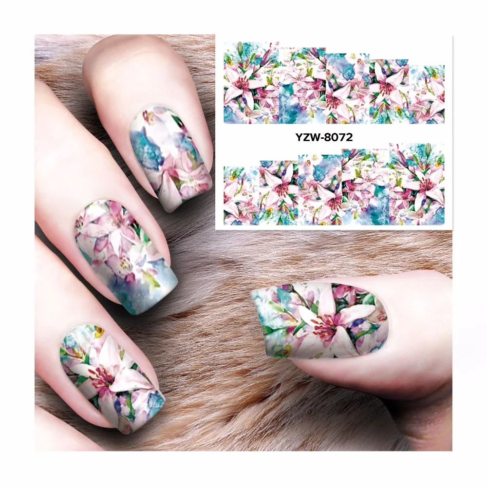 

ZKO 1 Sheet Nail Art Wrap Water Transfer Nails Sticker Flower Design Water Decals Stickers Decoration Tools Wraps 8072