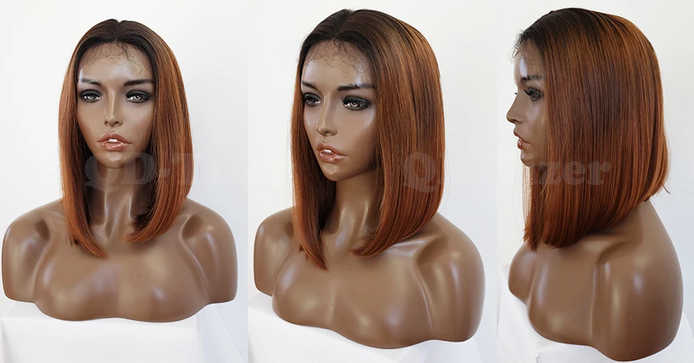 QD-Tizer Short Brown Bob Hair Lace Wigs Glueless Ombre Synthetic Lace Front Wigs for Women Natural Baby Hair Wig4
