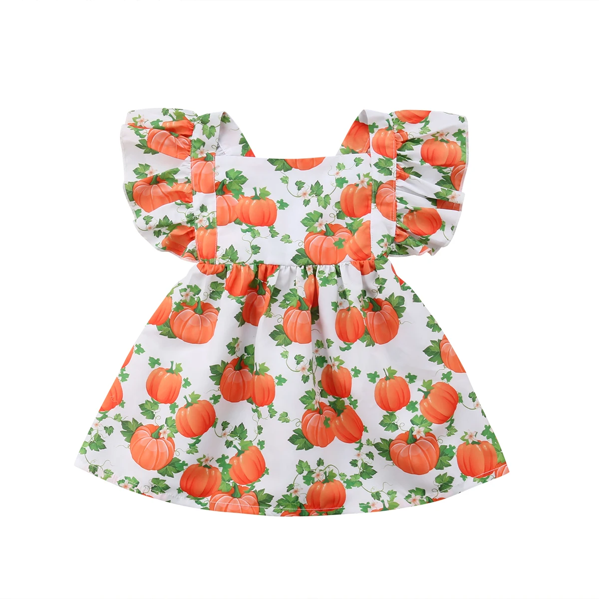 

2019 New Kids Baby Girl Halloween Dress Ruffles Pumpkin Print A-line Holiday Party Dresses Clothes