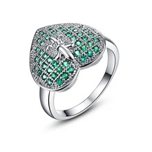 Lingmei Silver Plated Ring Ocean Hearts Green Created Emerald Crystal Heart Cut Finger Ring For Women Fashion Ring Jewelry Party