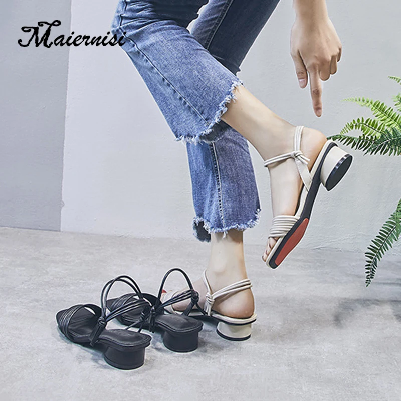 

MAIERNISI New Female Sandals Buckle Shoes For Women High Heels Summer Shoes New Womens Elastic Fabric Women Sandals Apricot