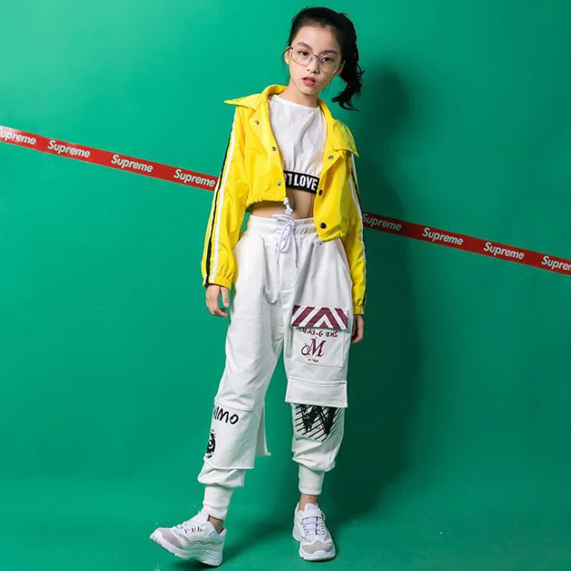 Girls Loose Jacket Jazz Dancing Costumes Clothing Suits Kids Ballroom Hip Hop Dance Outfits Stage wear Performance Clothes