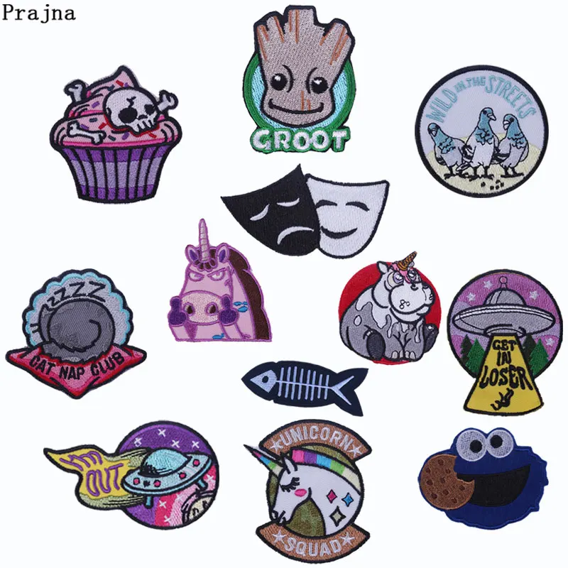 

Prajna Guardians of the Galaxy Patches Unicorn Cupcake Embroidery Iron on Patch For Clothes Pigeon Groot T-Shirt Appliques Diy F