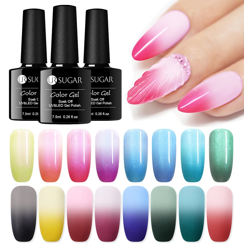 

UR SUGAR 7.5ml Thermal Pearly Shell Gel Nail Polish Colorful Temperature Color Changing Nail Art Soak Off UV LED Gel Varnish