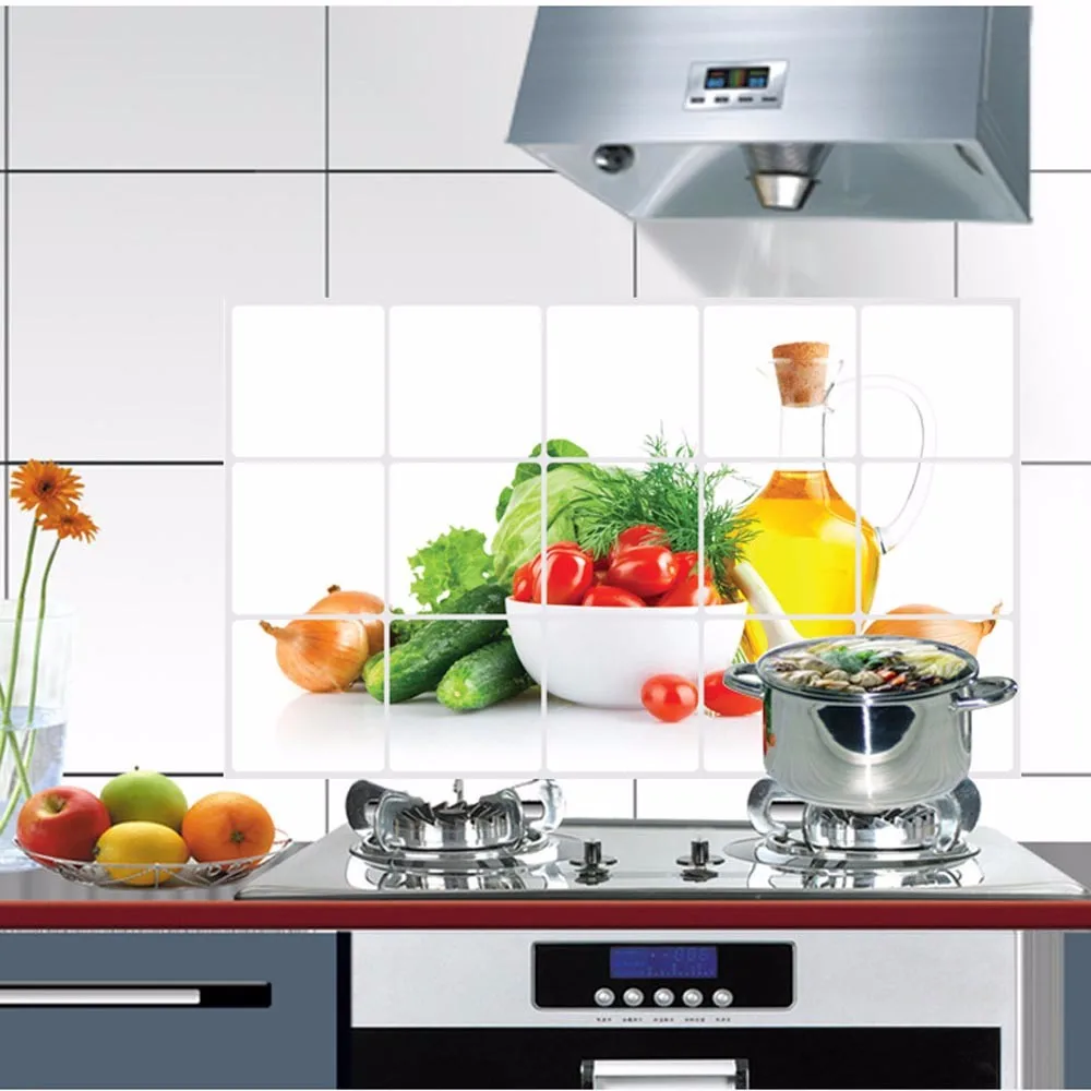 

1PCS 75*45cm Kitchen Oilproof Removable Wall Stickers Aluminum foil Art Decor Home Decal Fruit oil stickers wall stickers