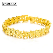 Vamoosy Винтаж классический покрытыем цвета чистого 24 каратного золота чеканным узором цепи Браслеты для Для женщин Для мужчин для годовщины помолвки, ювелирные изделия в качестве подарка