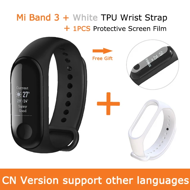 Xiaomi Mi Band 3 Смарт-браслет Miband 3 OLED сенсорный экран 0,7" дисплей с сообщением, погода, фитнес-трекер, умные часы - Цвет: Add White Strap