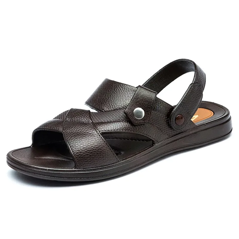 

New Summer Sandals Men Leather Classic Roman Sandals Slipper Outdoor Sneaker Beach Rubber Flip Flops Men Water Trekking Non-slip
