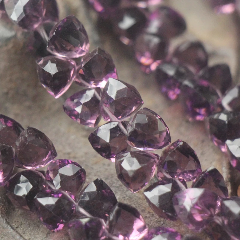 

7.5 Inch Strand,52pcs,Superb-Finest Quality Purple Amethyst Faceted Trillion Shape Briolettes,7-8mm size