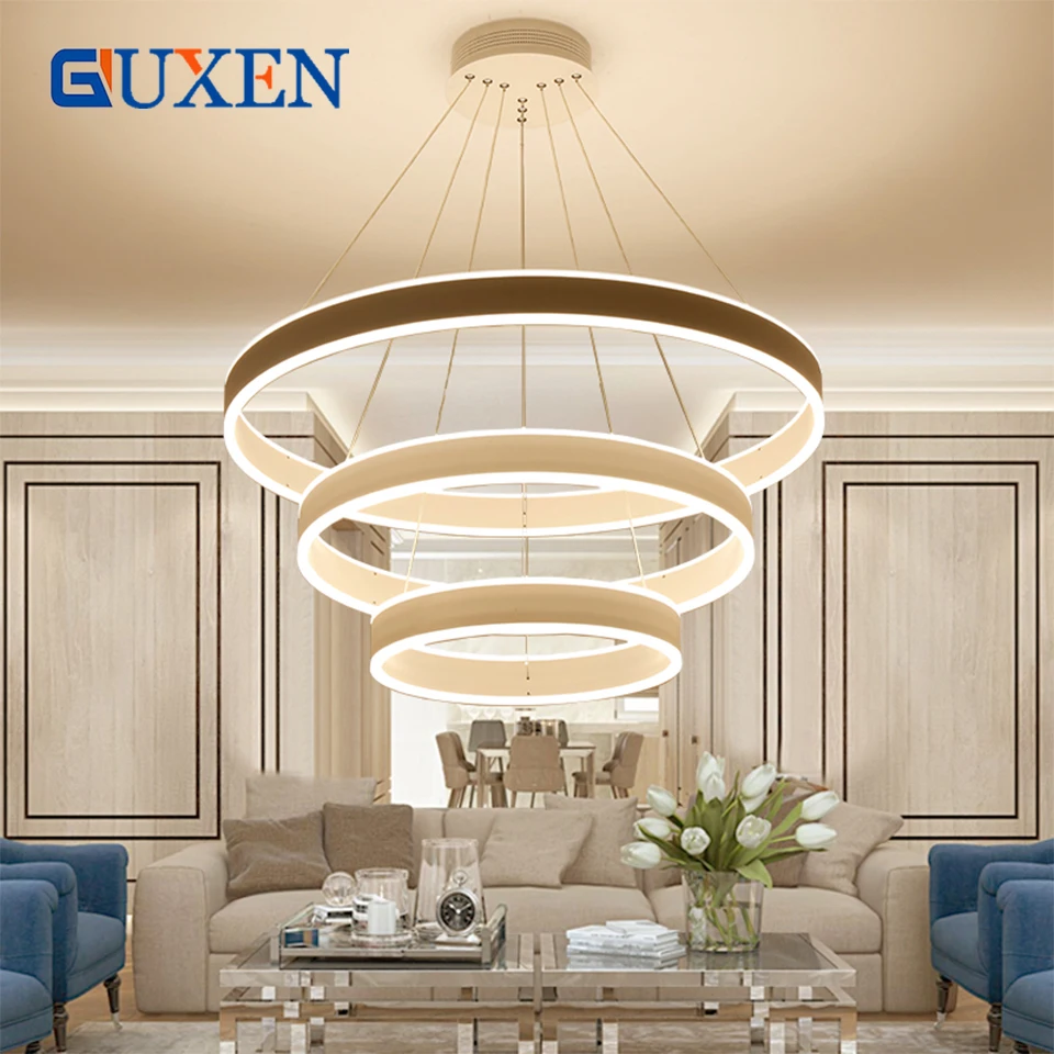 

GUXEN White Circle Rings Led pendant Light Modern LED Lighting lamp for Restaurant Parlor dimmable with remote