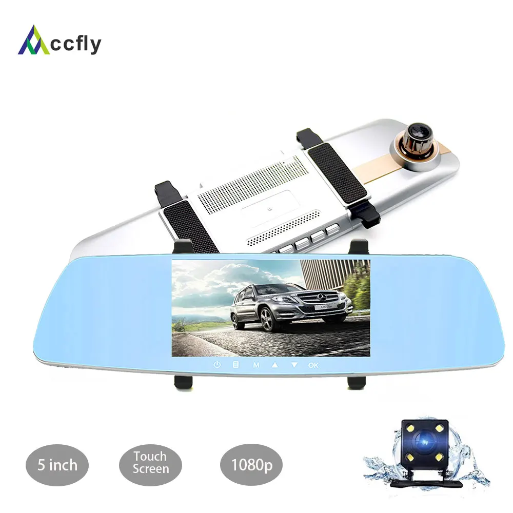 

5" IPS Touch Screen car dvr mirror camera with rearview cam ,Auto Registrar Video Recorder 1080p night vision car cam