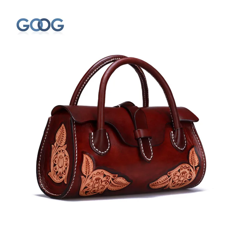 

Creative handmade leather carvings female bag cross section square leather handbag head layer cowhide retro personality