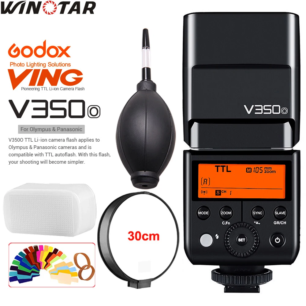 В наличии Godox V350O TTL HSS 1/8000s GN36 0 1 ~ 7 s перезаряжаемая камера Speedlite Flash Встроенная