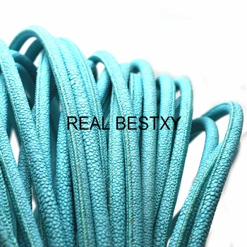 

REAL BESTXY 1m/lot 6mm teal color Round Stingray Leather Cord For BraceleAt making Artificial stingray leather straps NECKLACE