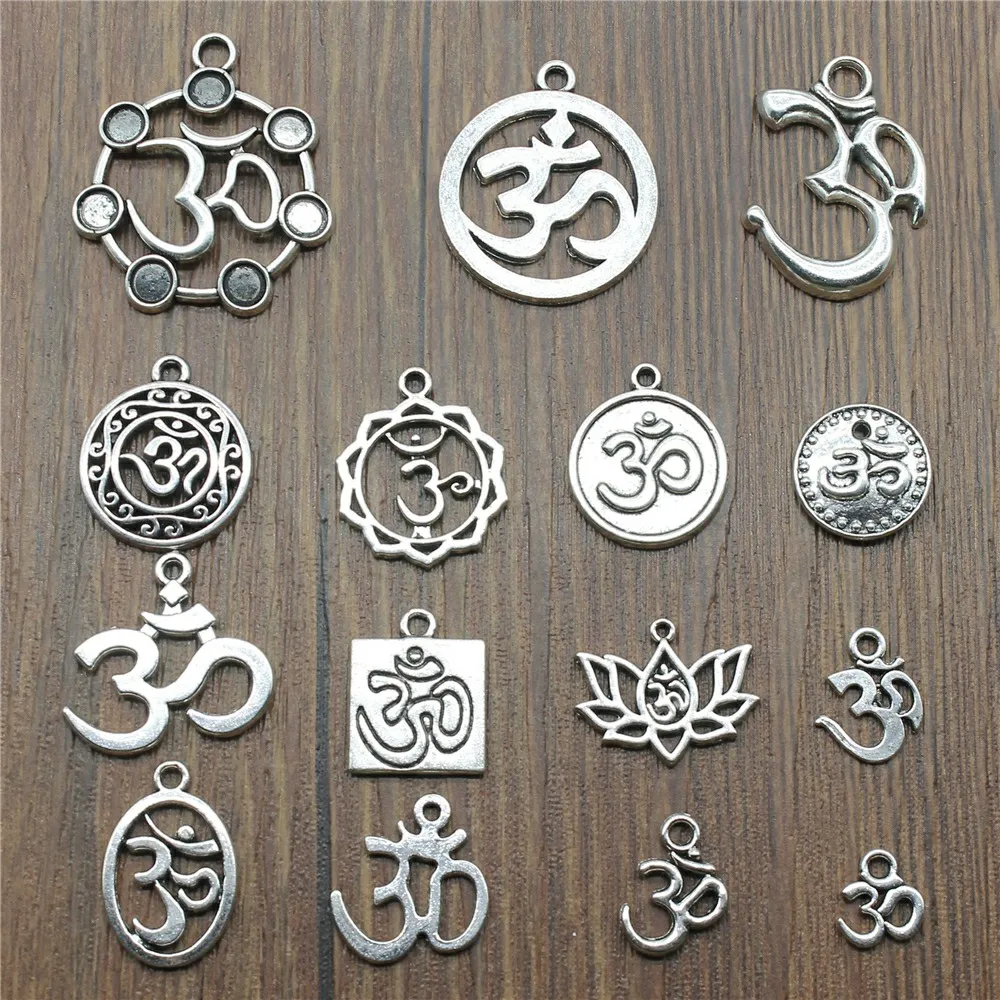60 Pcs Mix Charms For Jewelry Making Yoga Om Silver Color Pendant | Украшения и аксессуары