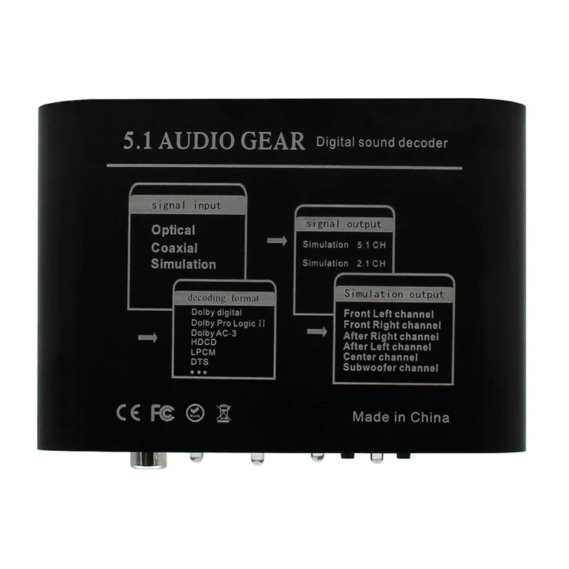 

5pcs/lot New Digital Audio Decoder 5.1 Audio Gear DTS/AC-3/6CH Digital Audio converter LPCM To 5.1 Analog Output 2.1 DVD PC