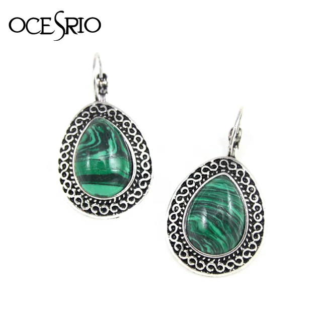 Ocesrio Vintage Earrings With Green Stone Tear Drop For Ocesrio Vintage Earrings With Green Stone Tear Drop For Women Jewelry Gifts Bijouterie Ers