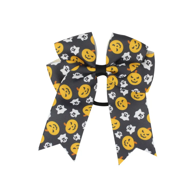 Fashion Cute Printed Cheer Bow for Girls Grosgrain Ribbon Large Hair Bow With Elastic For Girls Hair Accessories (3)